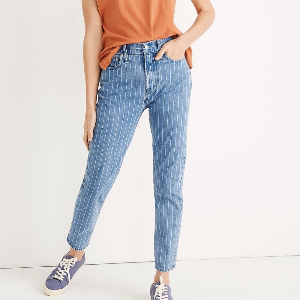 Madewell The Perfect Vintage Crop Jean Pinstripe Straight Leg High Rise Jeans 29